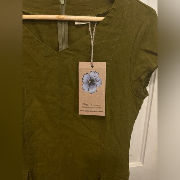 Baltic Linen Jura Olive Green Pure Linen Dress Size 36 Small - Picture 8 of 16